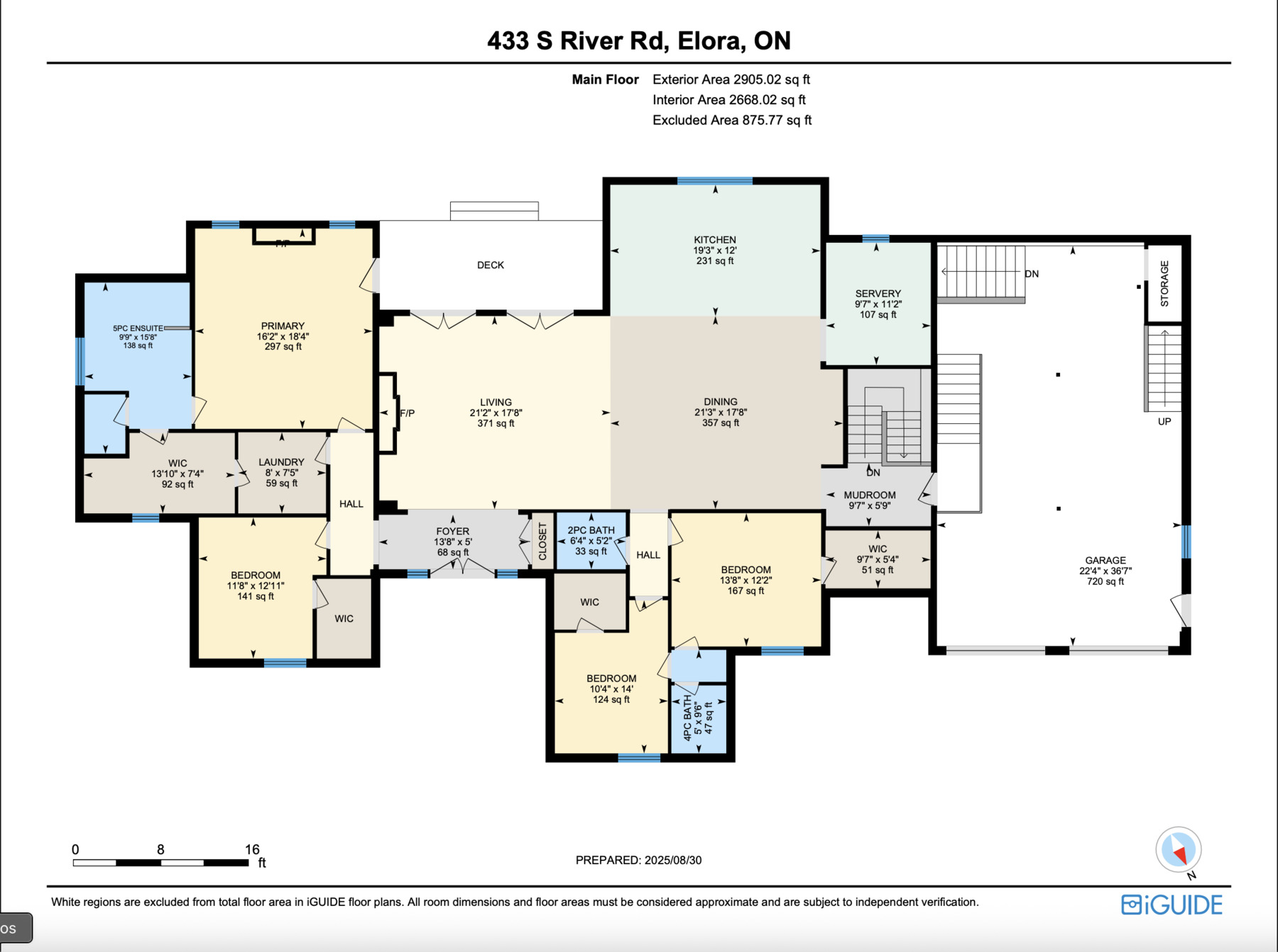 iGUIDE measured floor plan with room dimensions